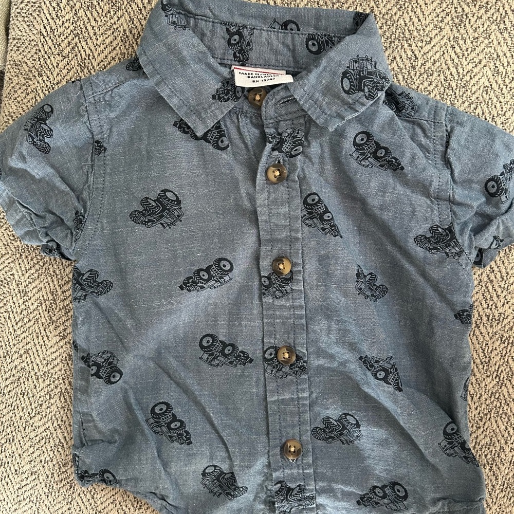 Wrangler Blue Button Down Shirt with Motorcycle Print